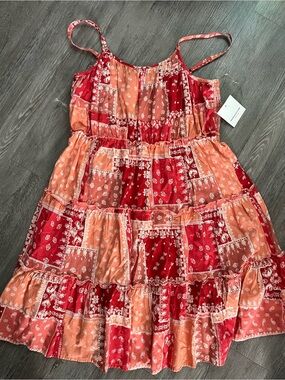 Women’s Red & Coral Patchwork Tiered Sundress